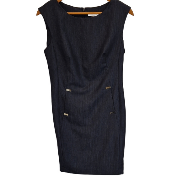 Calvin Klein Gray And Denim Sleeveless Sheath Dress - Picture 1 of 6